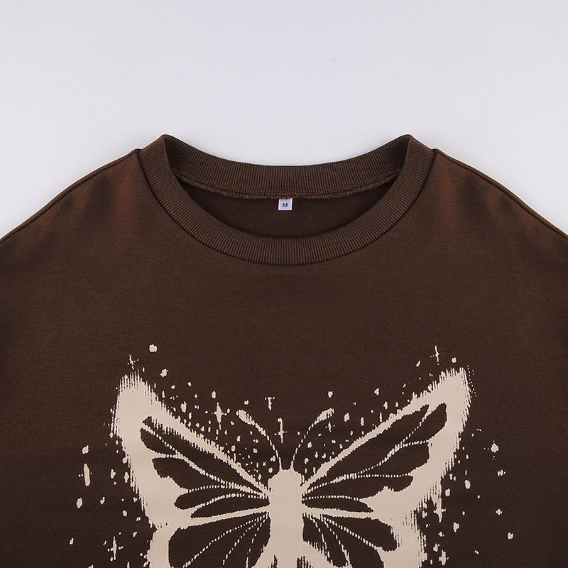 Long sleeve crewneck butterfly pattern top