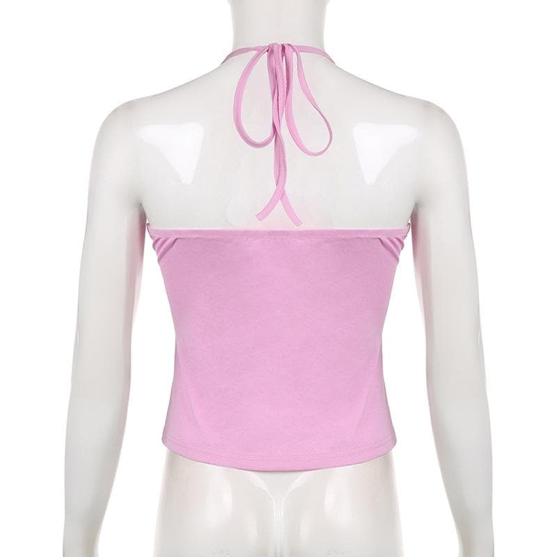 Halter backless glitter embroidery butterfly pattern top