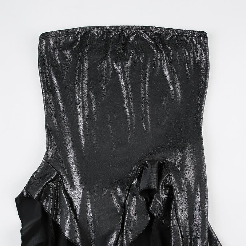 PU leather ruffle irregular tube top