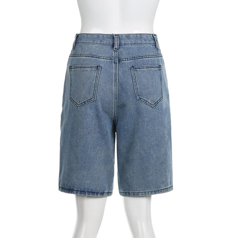 Star patchwork stitch contrast denim shorts