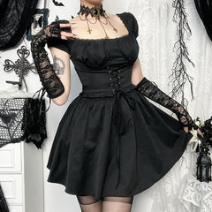 Puff sleeve ruched lace up smocked mini dress