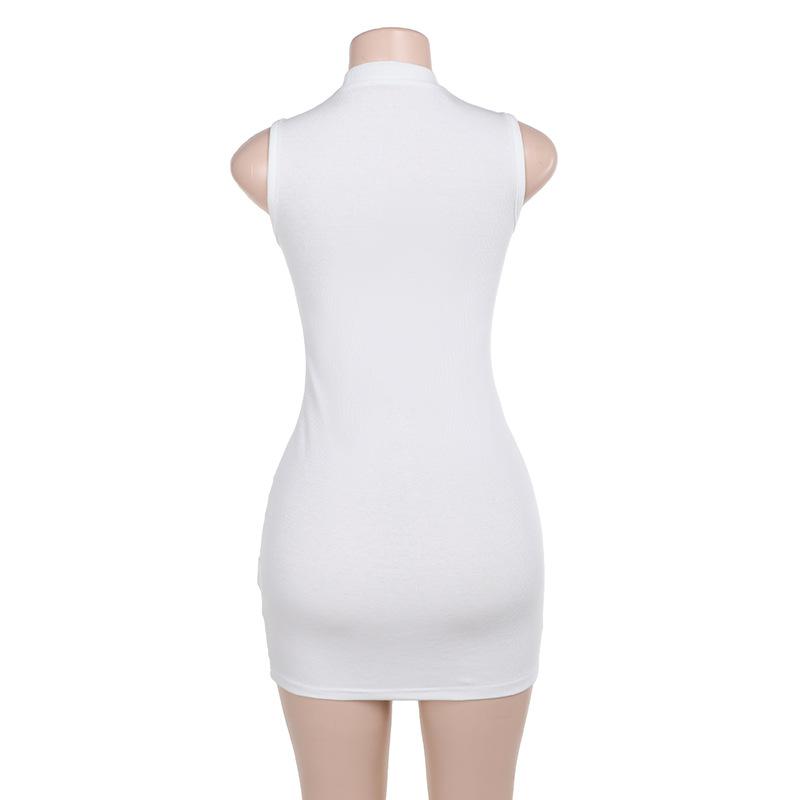 Crewneck sleeveless hollow out ribbed mini dress