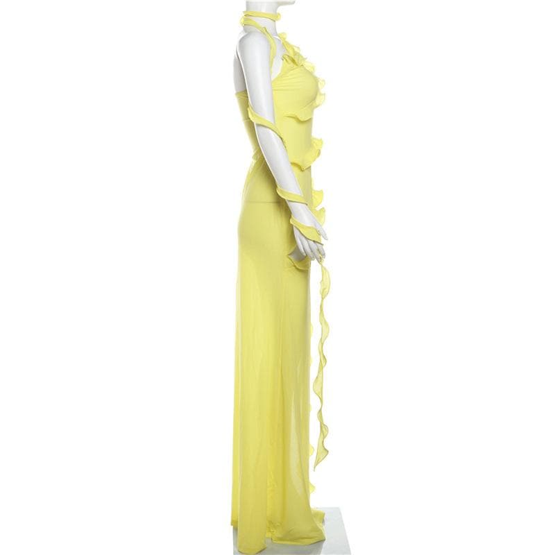 One shoulder ruffle irregular high slit maxi dress  | red tango dress
