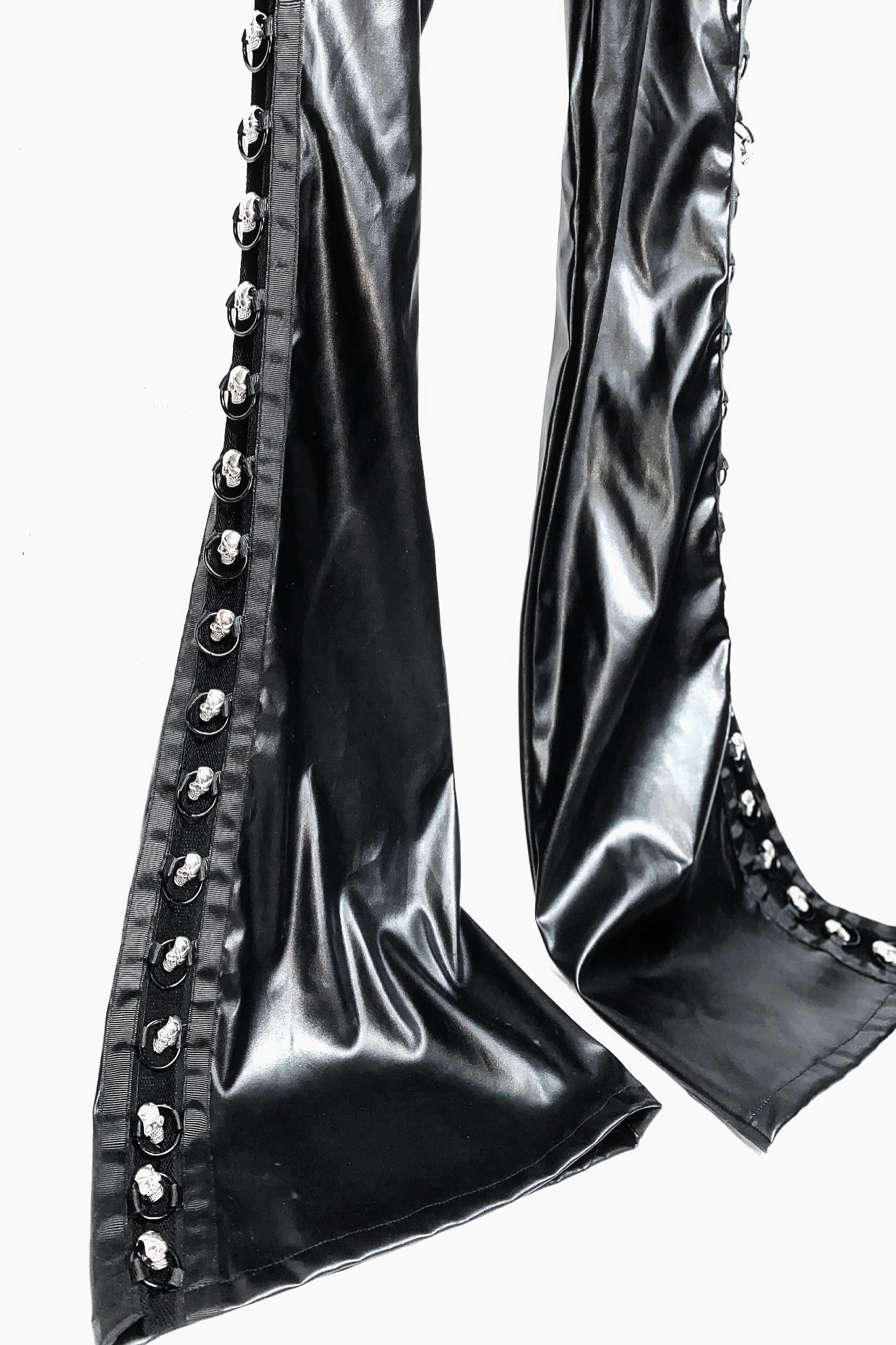 PU leather o ring skull applique pant