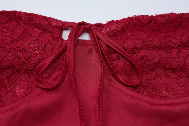 Long sleeve lace knotted ruched solid mini dress  | red tango dress