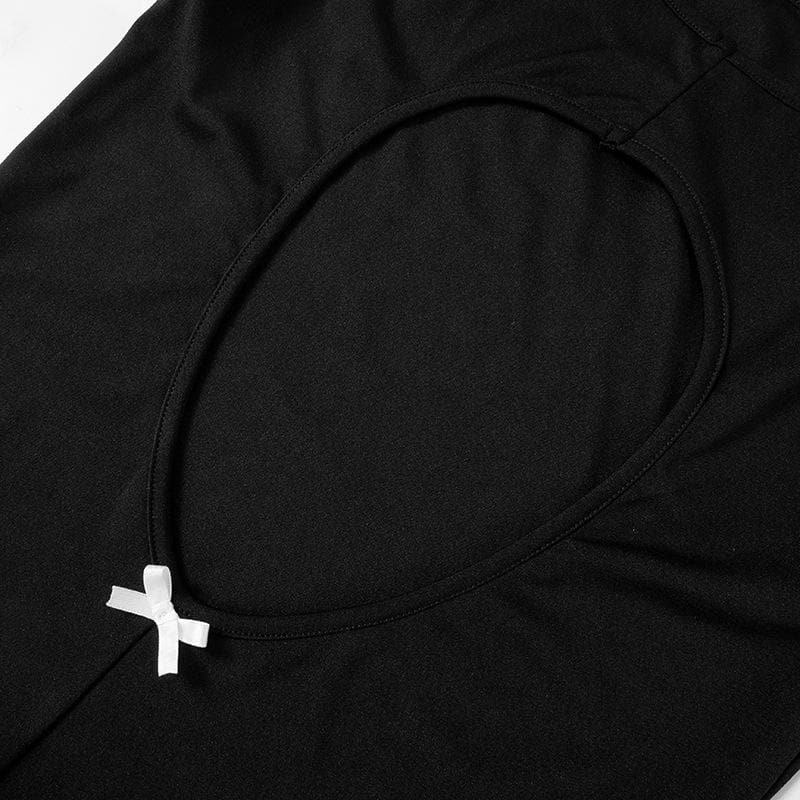 Hollow out bowknot irregular crewneck cut out top