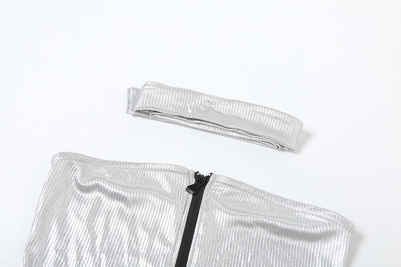 Metallic gloves zip-up tube top
