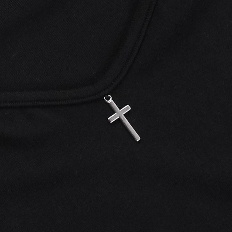 High neck long sleeve hollow out cross metal top