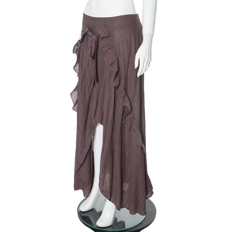 Ruffle knotted zip-up maxi skirt