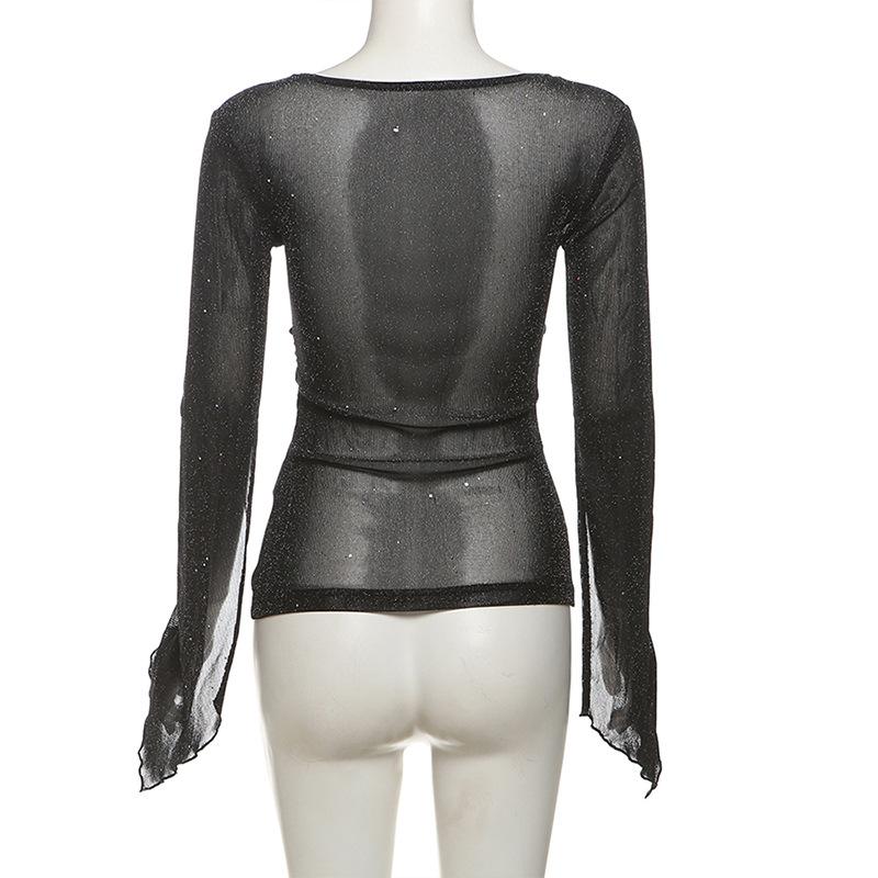 Long sleeve mesh glitter top