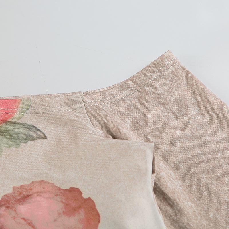 Long sleeve one shoulder flower print gradient top