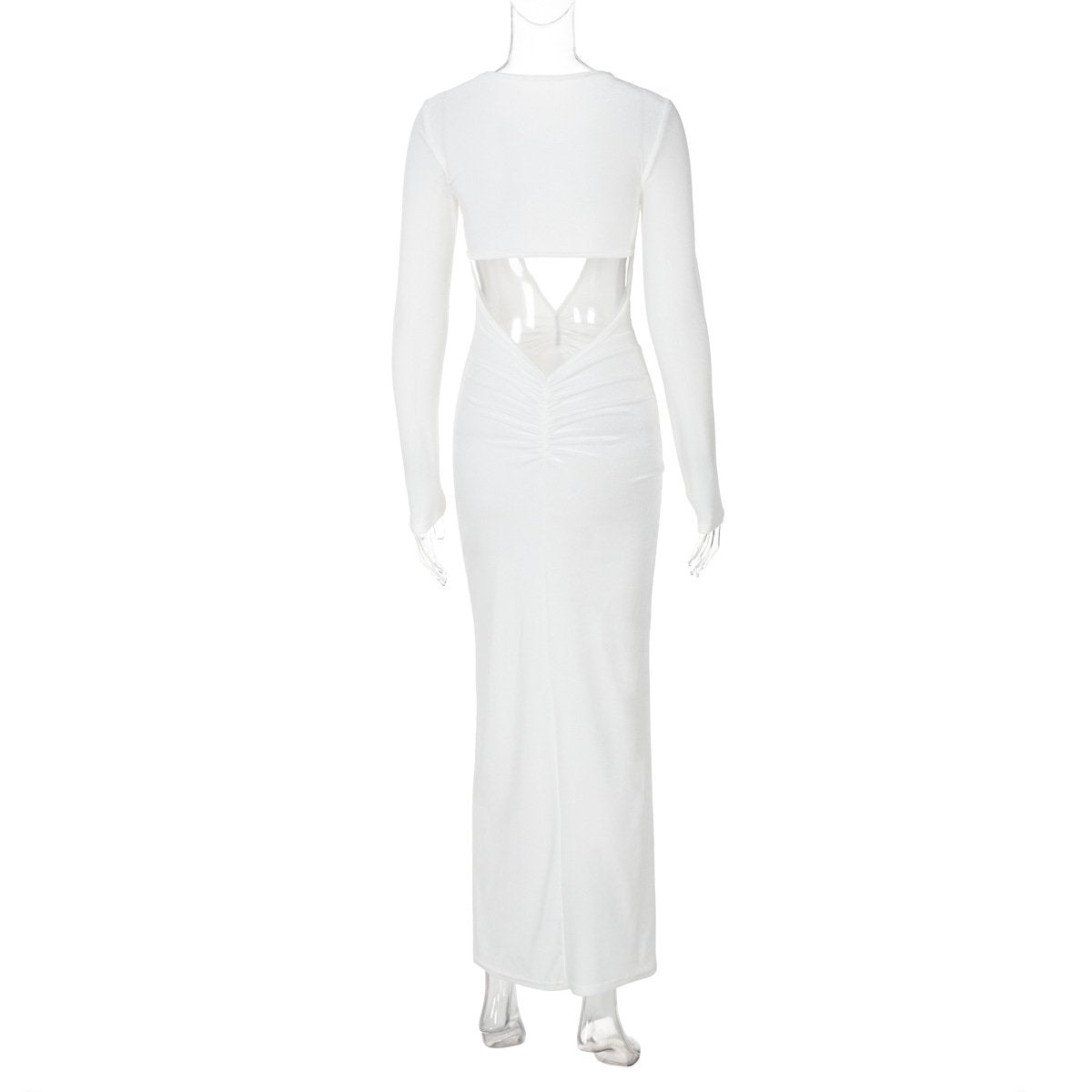 Long sleeve hollow out ruched maxi dress
