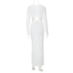 Long sleeve hollow out ruched maxi dress