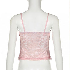 Lace patchwork ruffle ribbon mesh knotted cami top