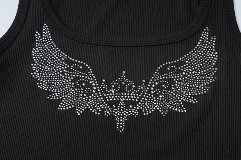 U neck beaded ribbed contrast tank top