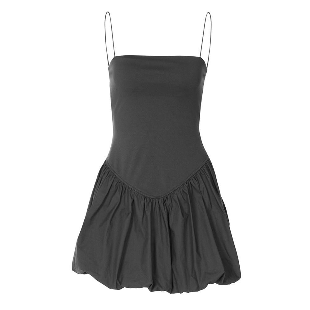 Ruched square neck solid cami mini dress