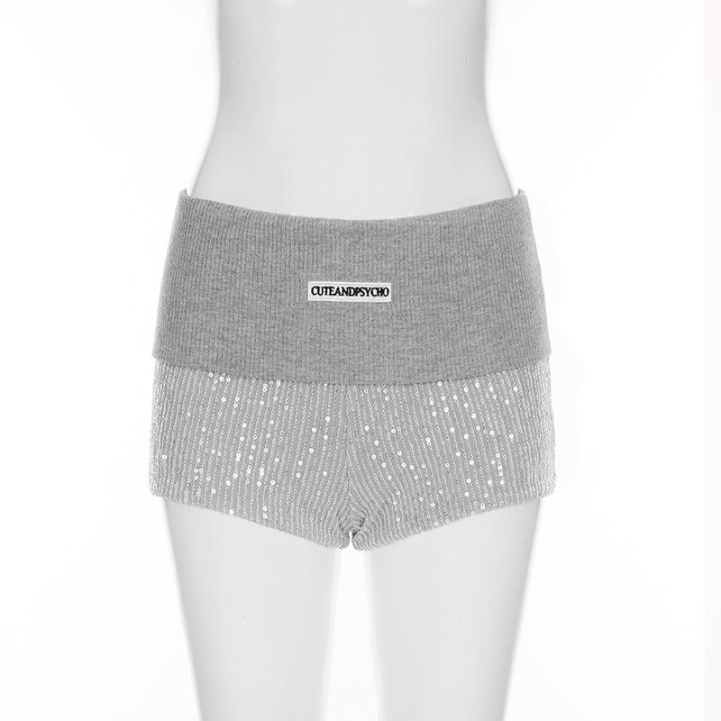 Glitter knitted patchwork letter pattern short pant