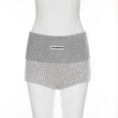 Glitter knitted patchwork letter pattern short pant