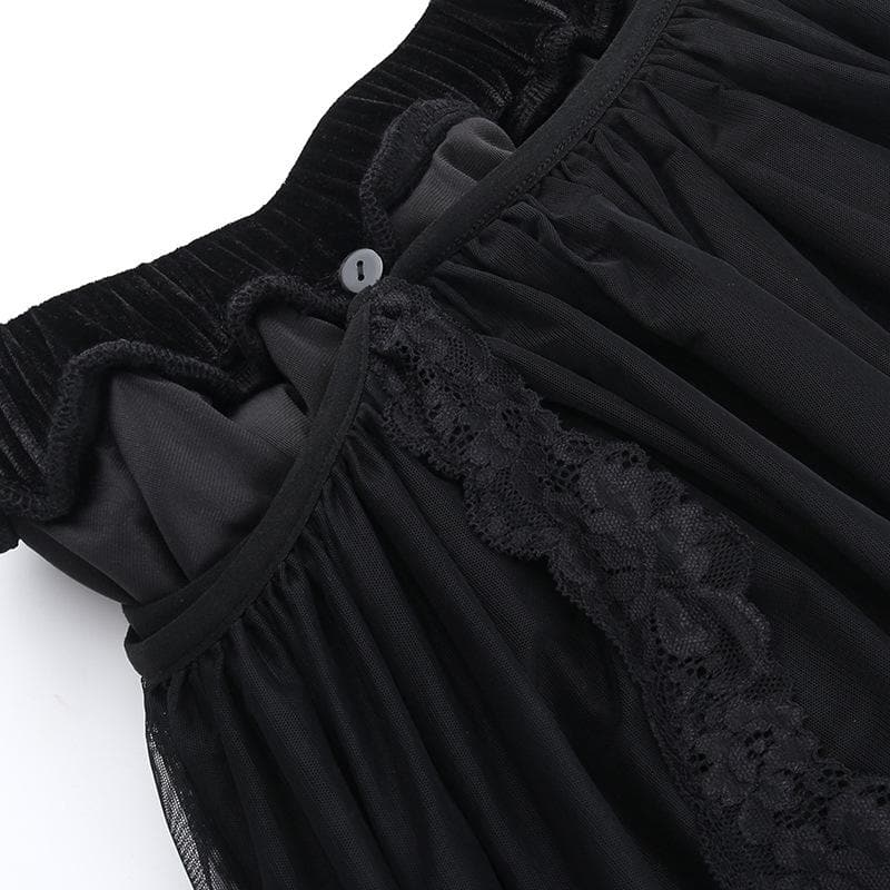Velvet ruched solid lace hem mesh mini skirt