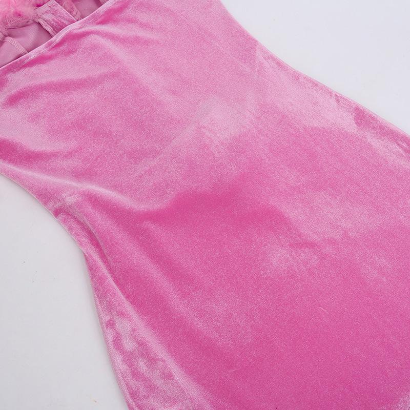 Velvet feather button tube mini dress