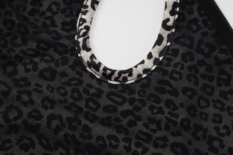 Leopard print cross front hollow out cami top