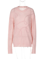 Crewneck long sleeve knitted abstract pattern top