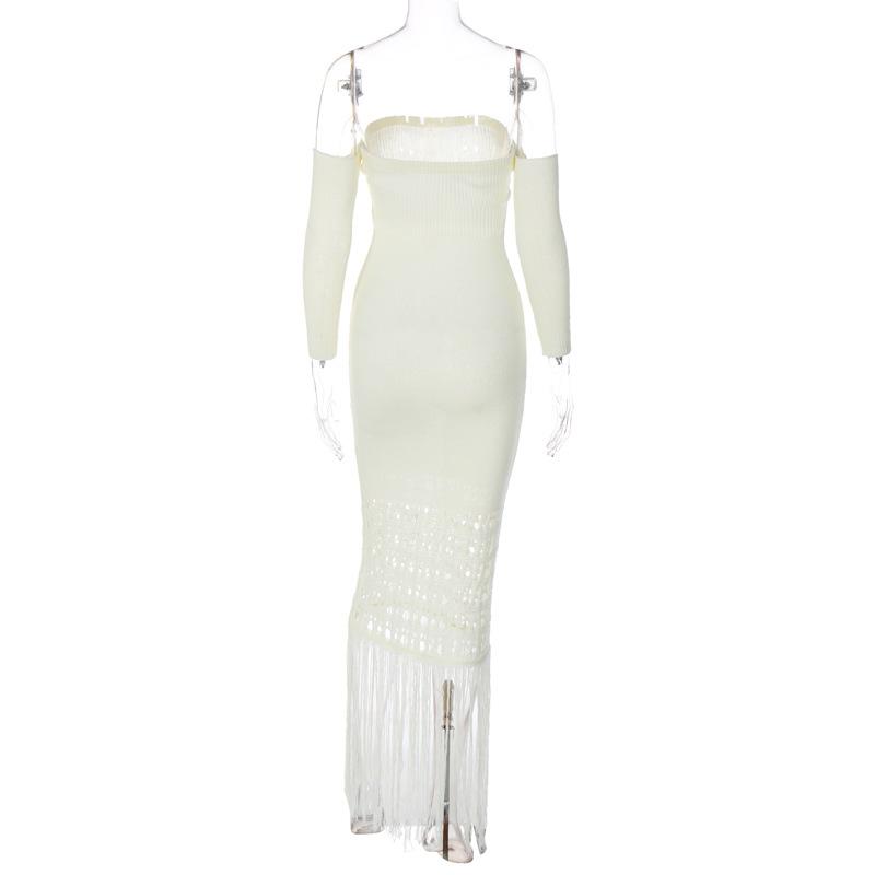 Sweetheart neck off shoulder tassels knitted maxi dress