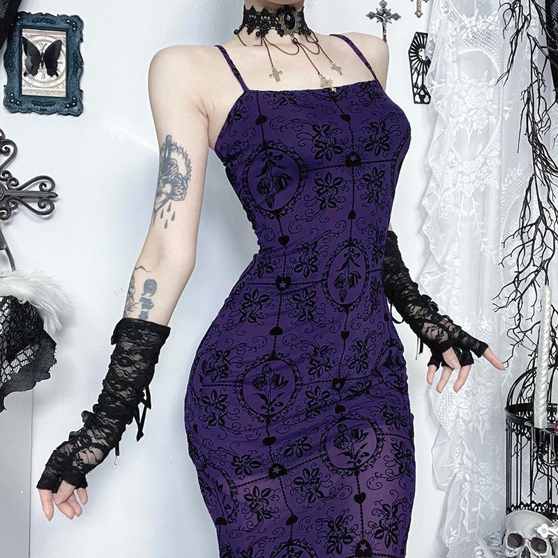 Mesh print slit cami maxi dress