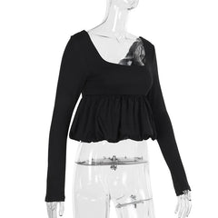 U neck long sleeve solid top