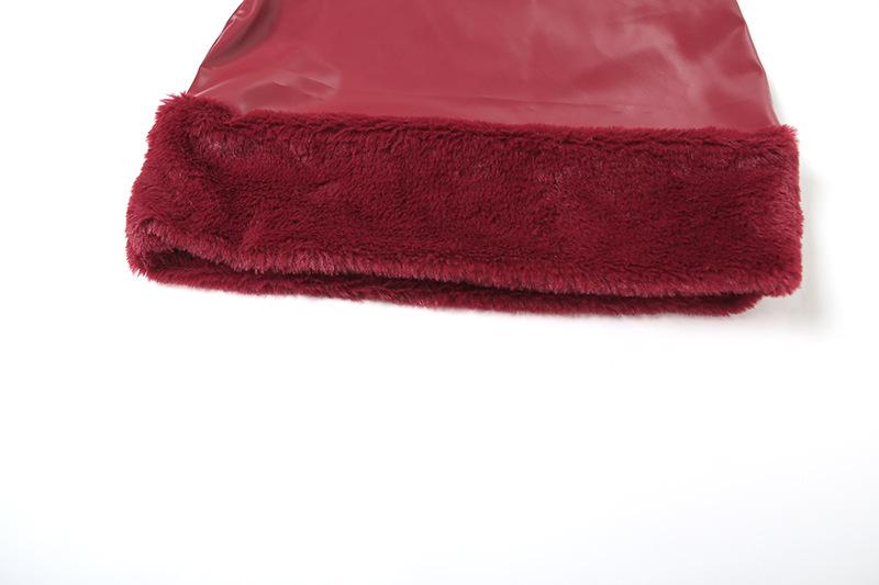 PU leather fluffy patchwork zip-up mini skirt