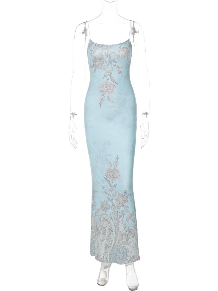 Flower print spaghetti strap cami maxi dress