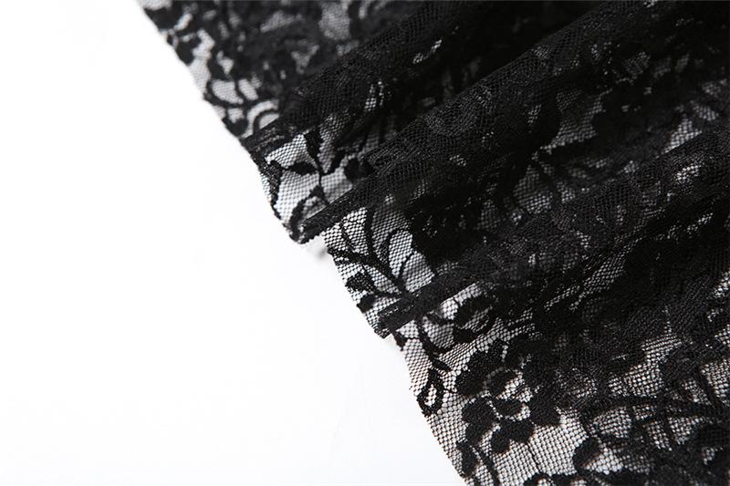 Lace mesh patchwork ruched ruffle midi skirt