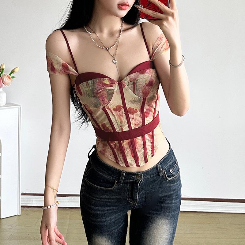Sweetheart neck off shoulder bustier contrast cami top