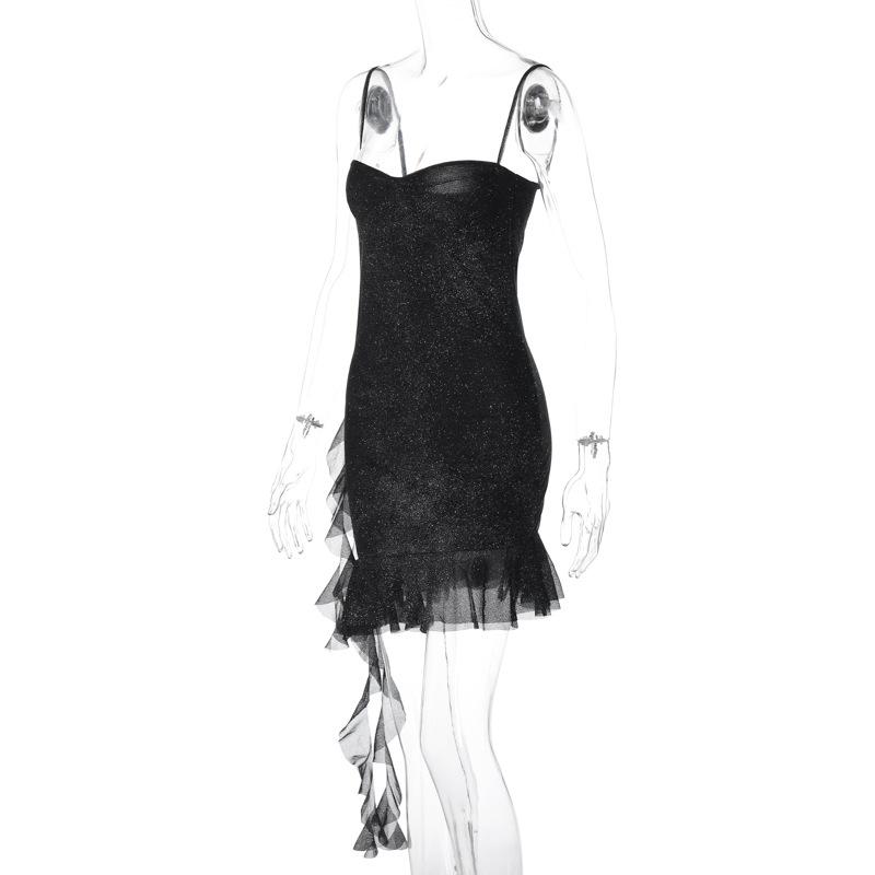 Sweetheart neck glitter ruffle cami mini dress