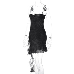 Sweetheart neck glitter ruffle cami mini dress