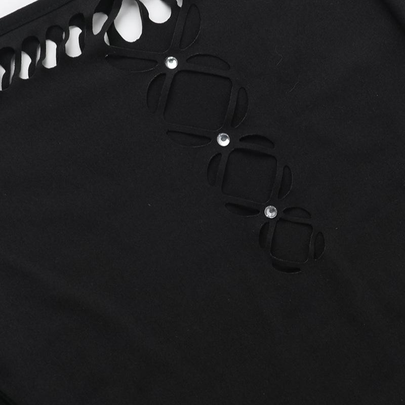 Off shoulder long sleeve hollow out beaded mini dress