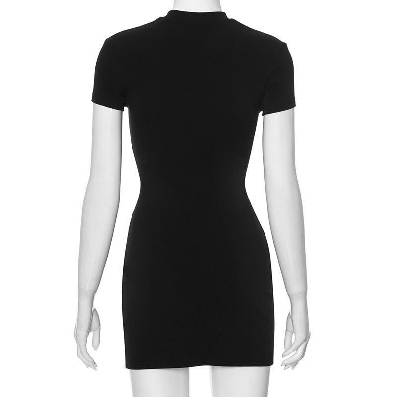 Spider web pattern short sleeve hollow out mini dress