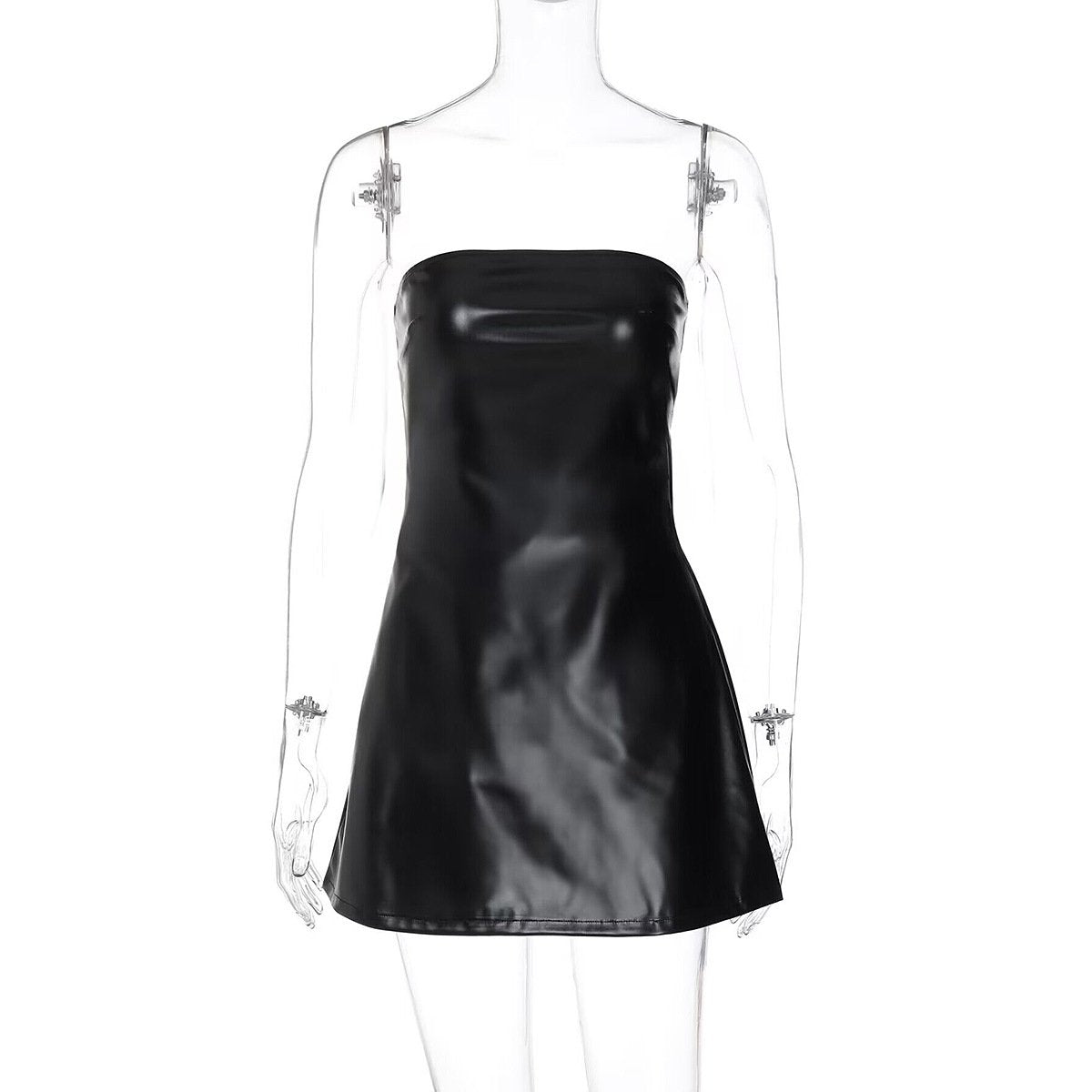 PU leather zip-up backless mini dress