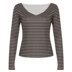 V neck long sleeve striped top