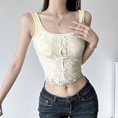 Lace bowknot hollow out u neck 2 piece tank top