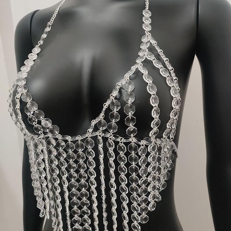 Halter crystal tassels beaded hollow out top