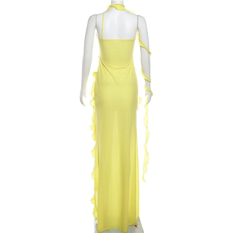 One shoulder ruffle irregular high slit maxi dress  | red tango dress