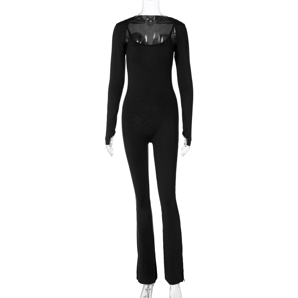 U neck long sleeve solid shrug 2 piece cami jumpsuit
