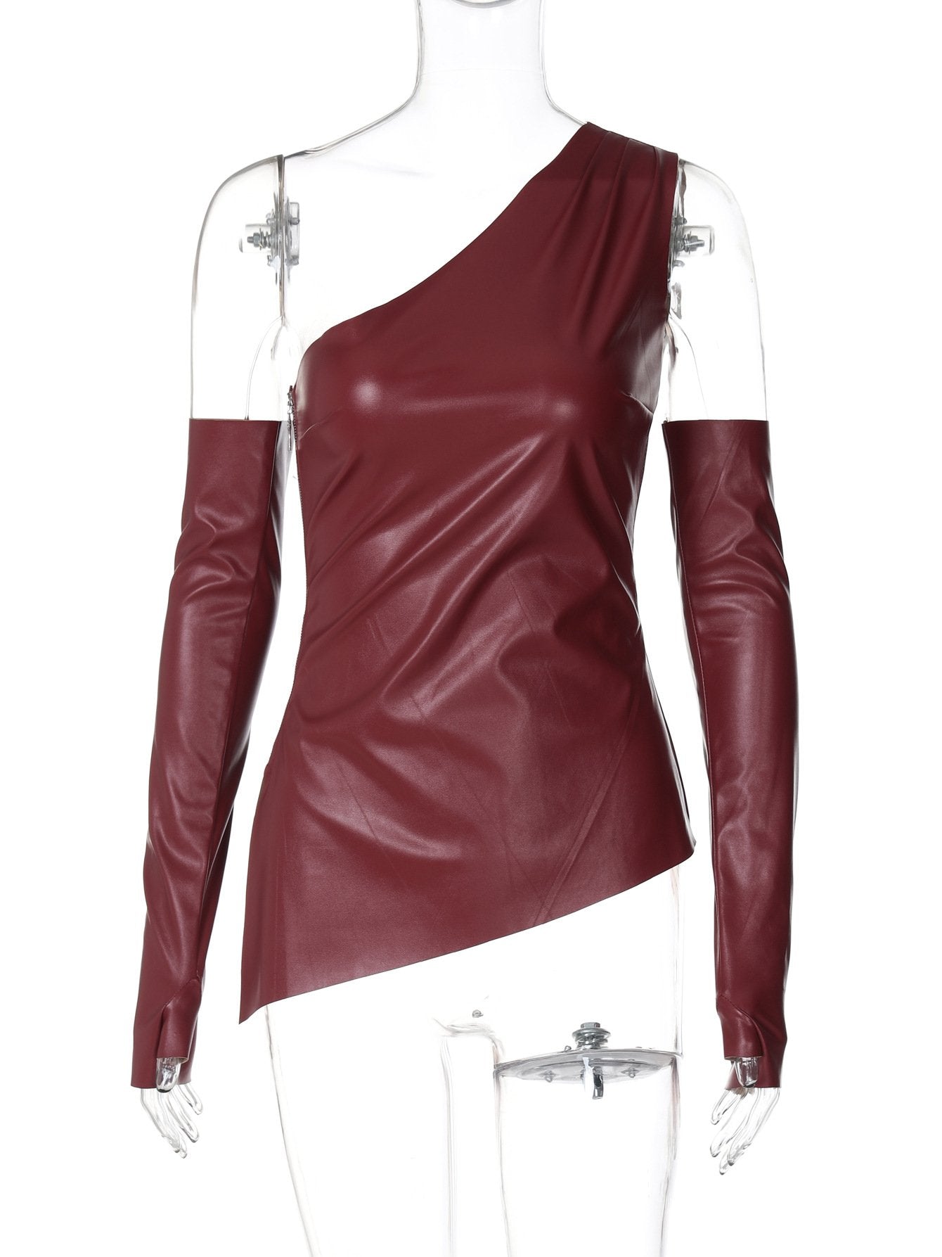PU leather one shoulder gloves top