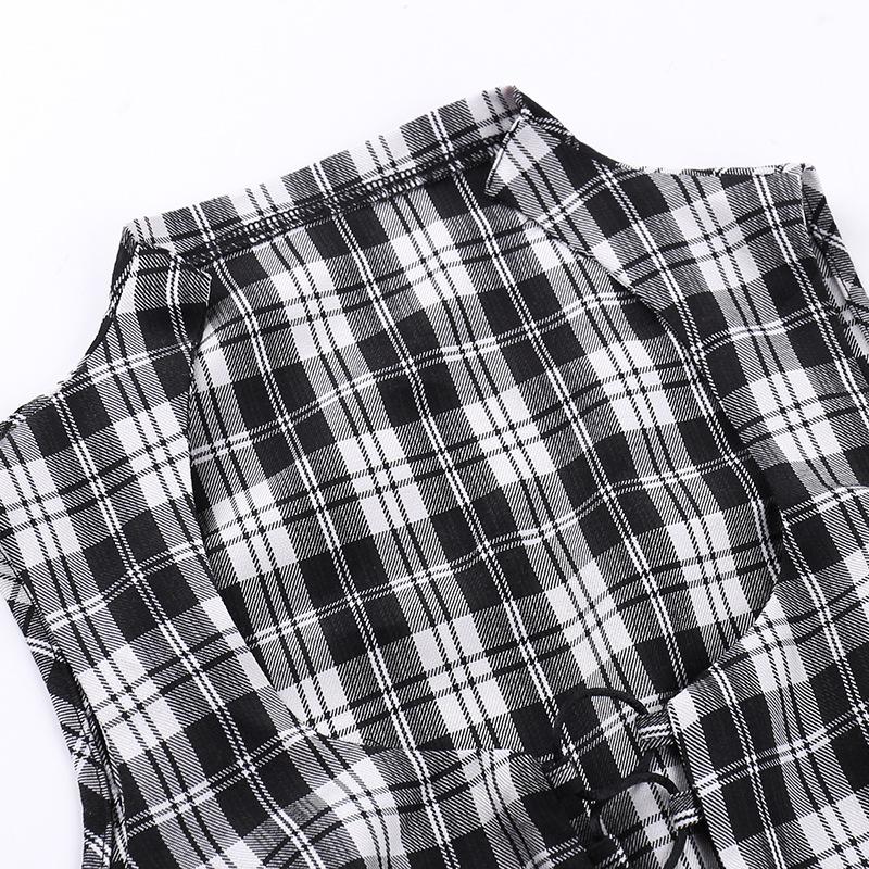 Plaid sleeveless lace up corset top