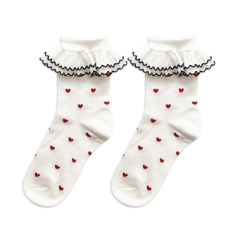 Heart pattern ruffle long socks
