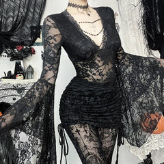 Long sleeve v neck lace top