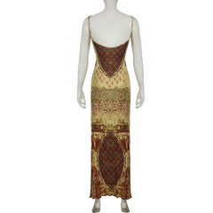 Print abstract backless cami maxi dress