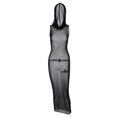 Sheer mesh see through hoodie sleeveless maxi dress  | samba dress