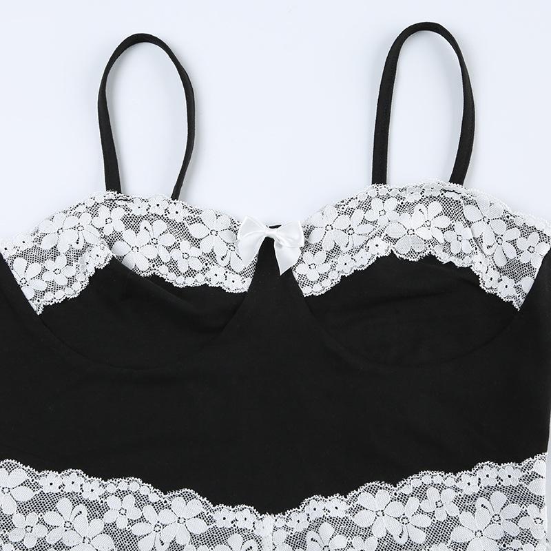 Bowknot lace patchwork backless cami top